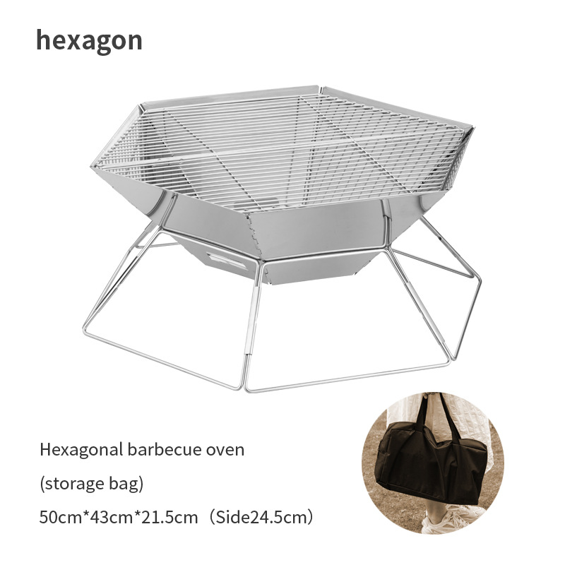 Stainless Steel Barbecue Grill, Fire Pit, Foldable and Portable Meat Grill