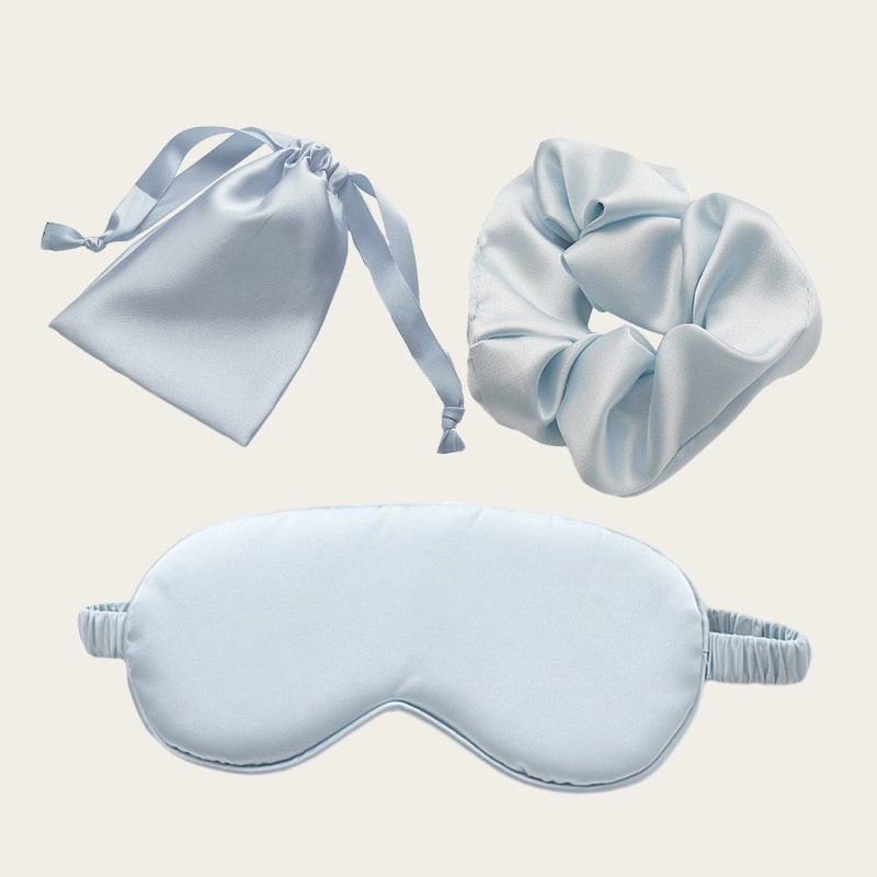 Silky Satin Silk Beauty Sleep Set|Soft Sleeping Eye Mask with Hair Scrunchie Headband Pouch