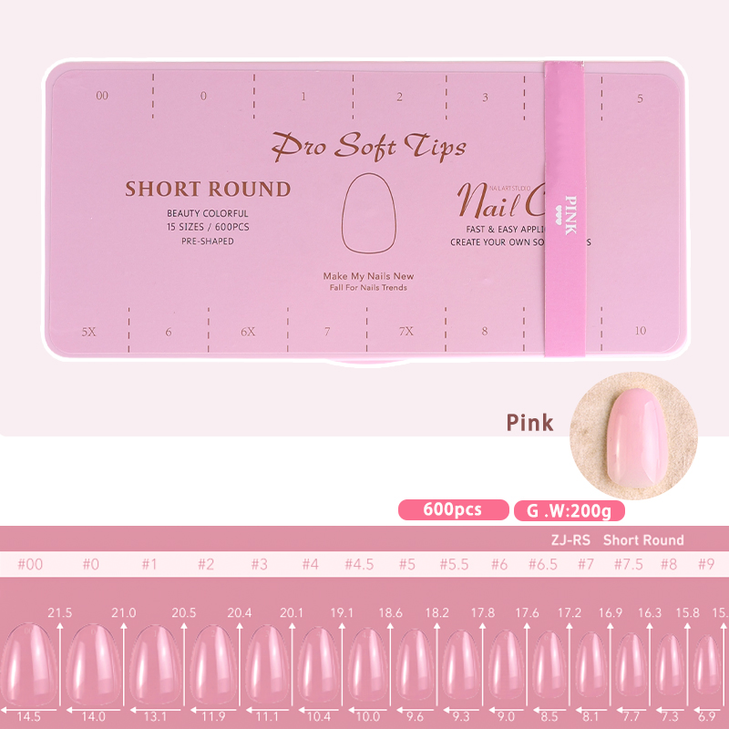 Customize Fake Nail Acrylic Gradient Pink Short Round Fake Nail Tips for Salon