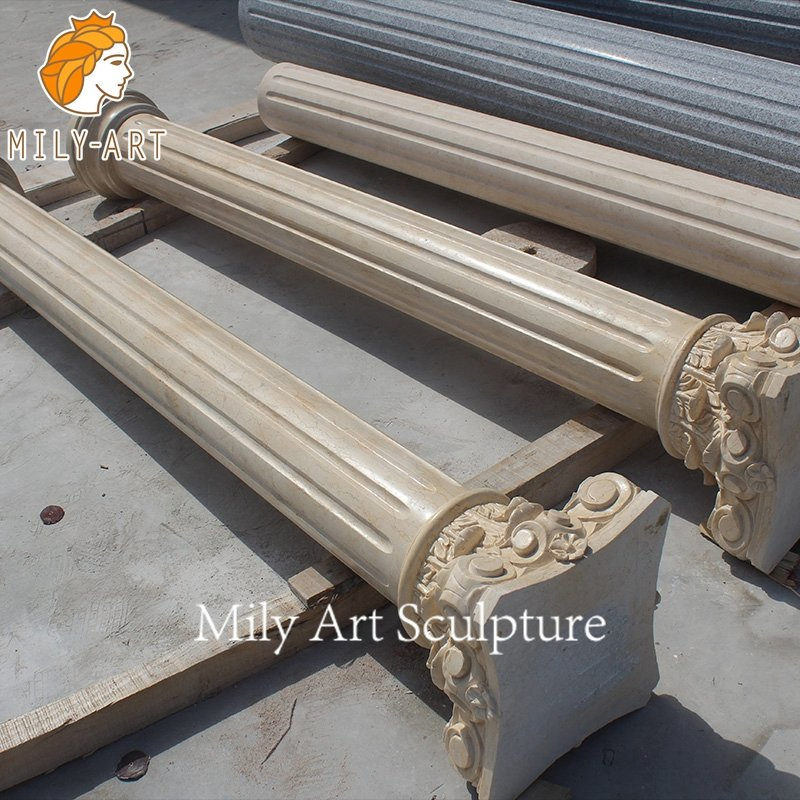 Outdoor Large Hand Carved Natural Marble Pillar for Sale