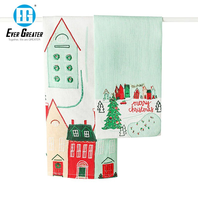 Custom High Quality 100% Cotton Kitchen Towel Set Printed Christmas Kitchen Towels for Wholesale Use