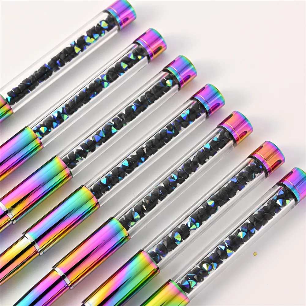Wholesale Kolinsky Color Gradient Rhinestone Mink Hair Nail Brush Gel Brush Metal Nail Art Tool Pen Acrylic Nail Brush
