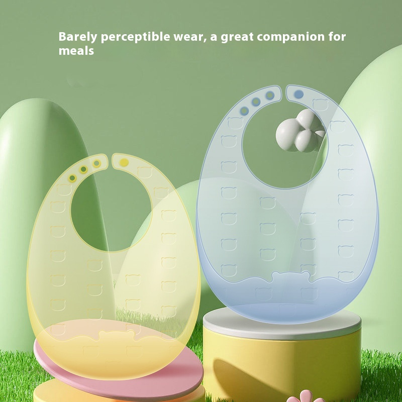 Ultra-Thin Food-Grade Silicone Bib for Kids Waterproof Baby Napkin with Solid Pattern Button Closure Rice Pocket for Easy Eating