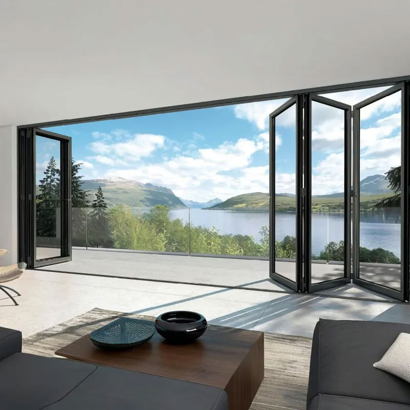 Large Panel Folding Door System Aluminum Glass Panels with Custom Height up to 10FT