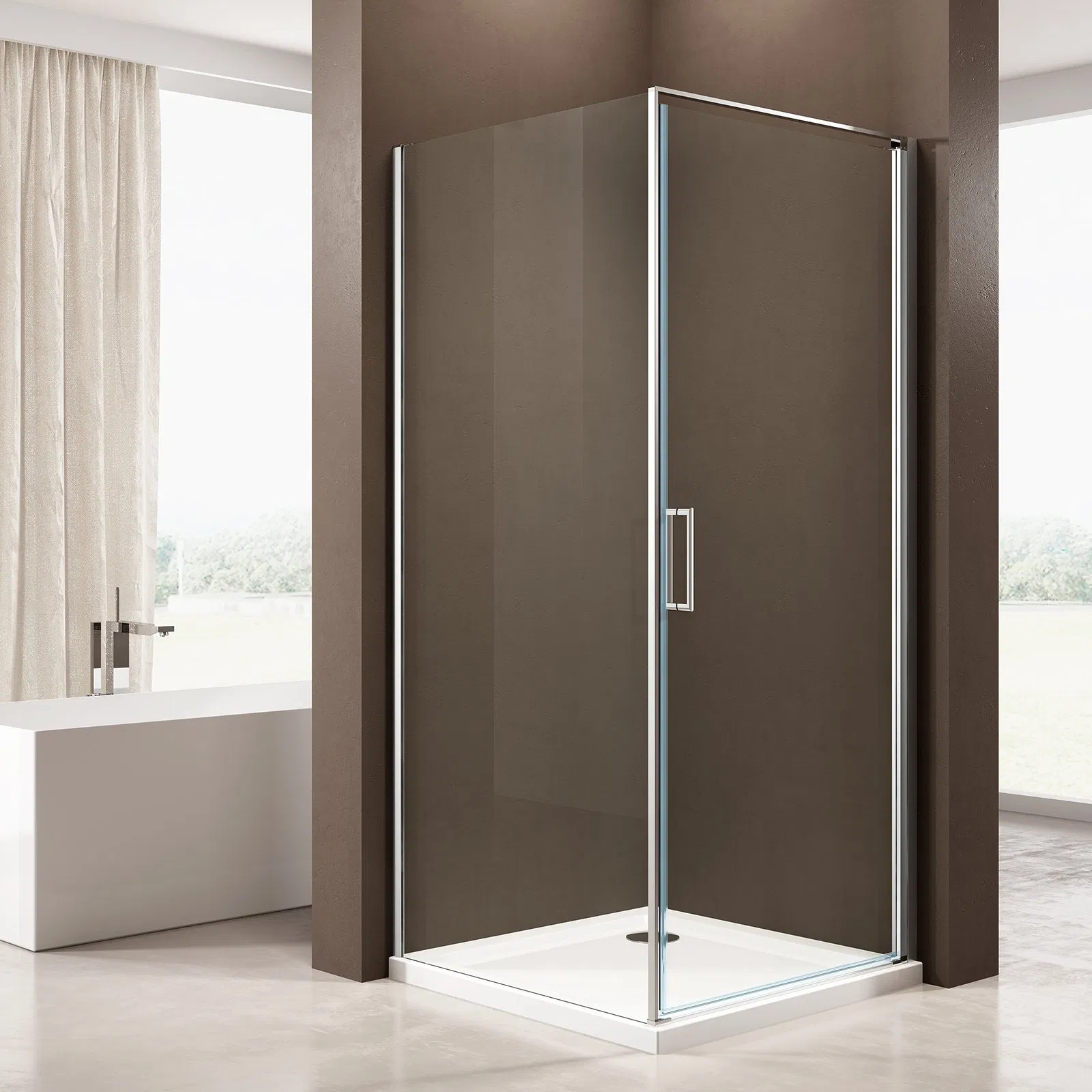 Suez Square Corner Pivot Opening Door Sanitary Ware Glass Shower Enclosure