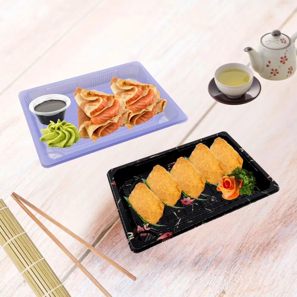 High Quality Disposable Sushi Food Packaging Food Grade Plastic Fast Food Container Eco-Friendly Takeaway Sushi Tray with Lid