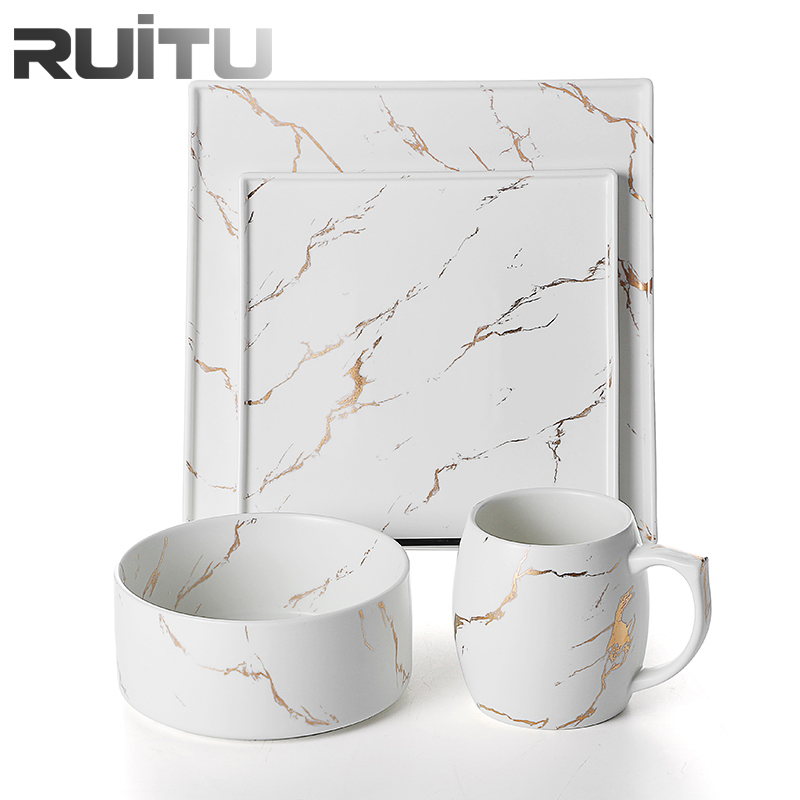 European Nordic in Stock White Restaurant Wedding Executive Luxury Kitchen Porcelain Dinner Polish Square Plates Dishes Dinnerware Ceramic Tableware Sets