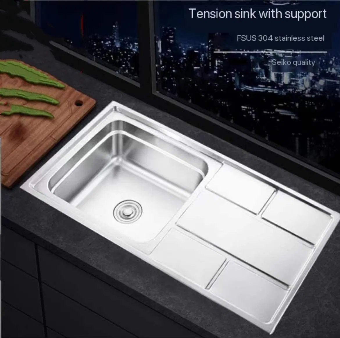 304 Stainless Steel Large Sink Dual Slot Package Drawing Faucet Multi -Function Kitchen Stretch Tank