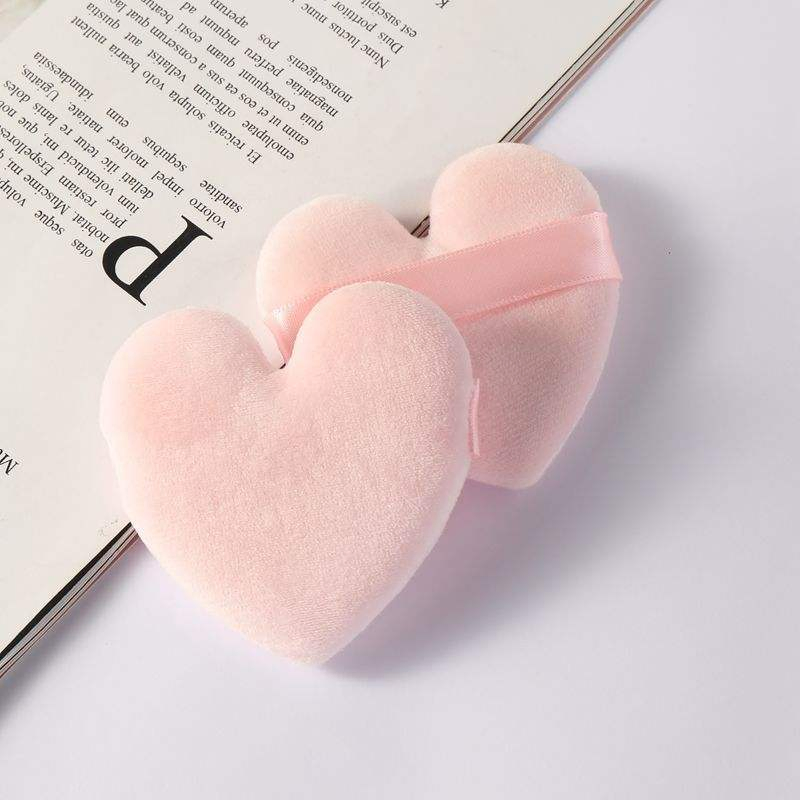 Custom Logo Soft Material Natural Cotton Face Loose Powder Heart Shape Finger Velour Makeup Powder Puff with Logo