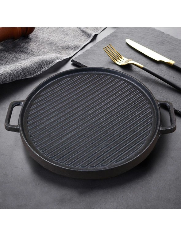 Pre-Seasoned Round Cast Iron Large Griddle Pan Double-Sided Grill Plate Steak Pan with Handles