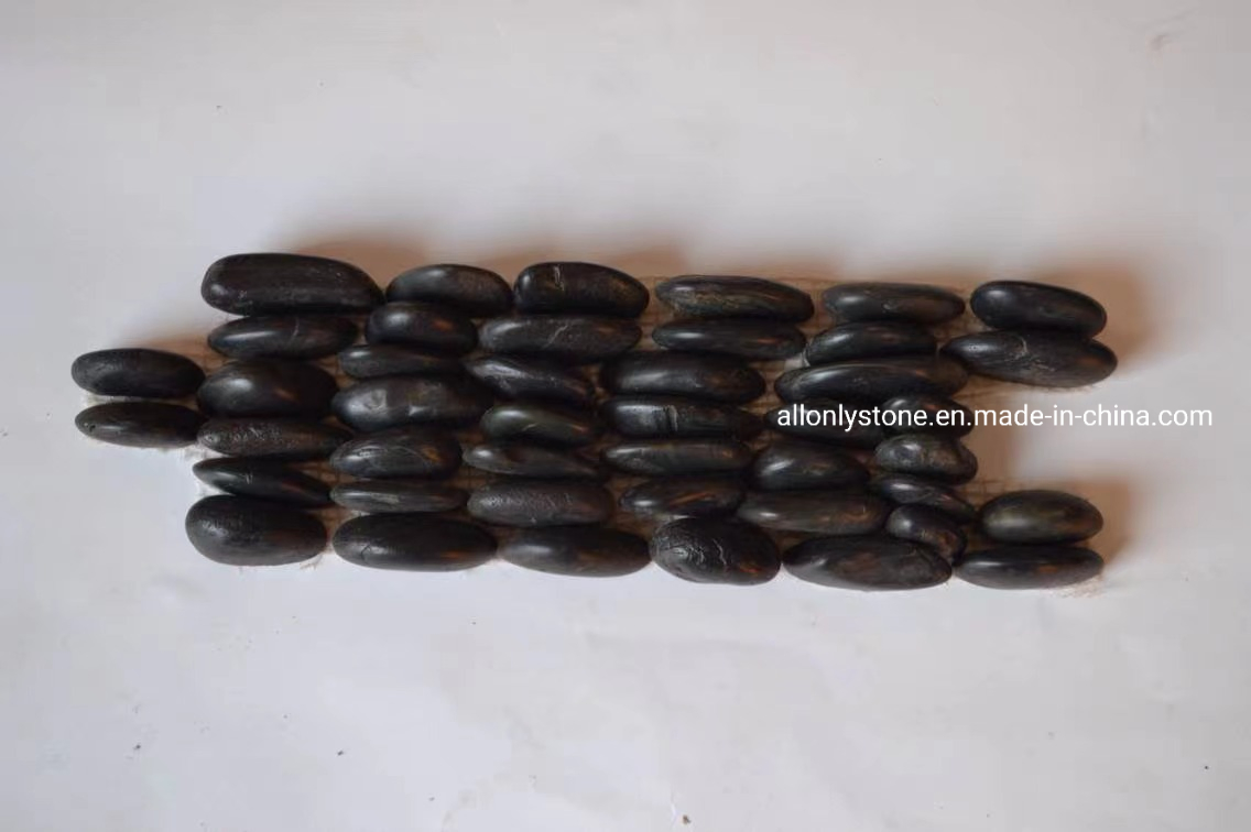 Black/White Stacked Mosaic Standing Pebble Stone Tile for Stone Wall Cladding Bathroom/Kitchen Backsplash