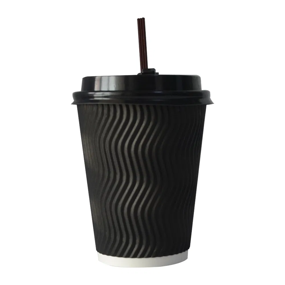 Custom Wholesale 8oz Ripple Wall Takeaway Cafe Hot Coffee Black Paper Cup