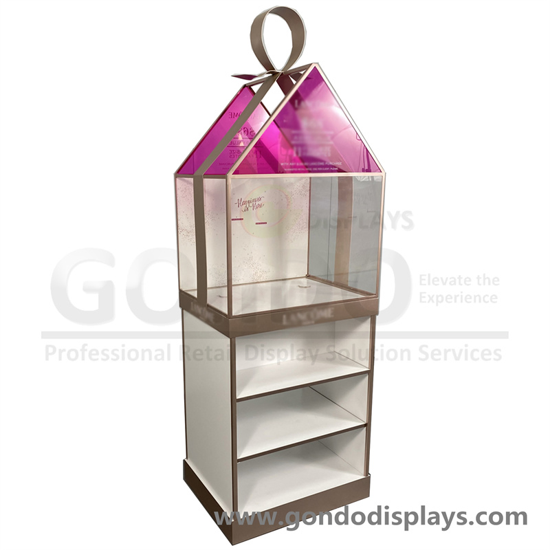 Store Retail MDF Wooden Wood Acrylic Makeup Cosmetic Display Stand with Wooden Shelves