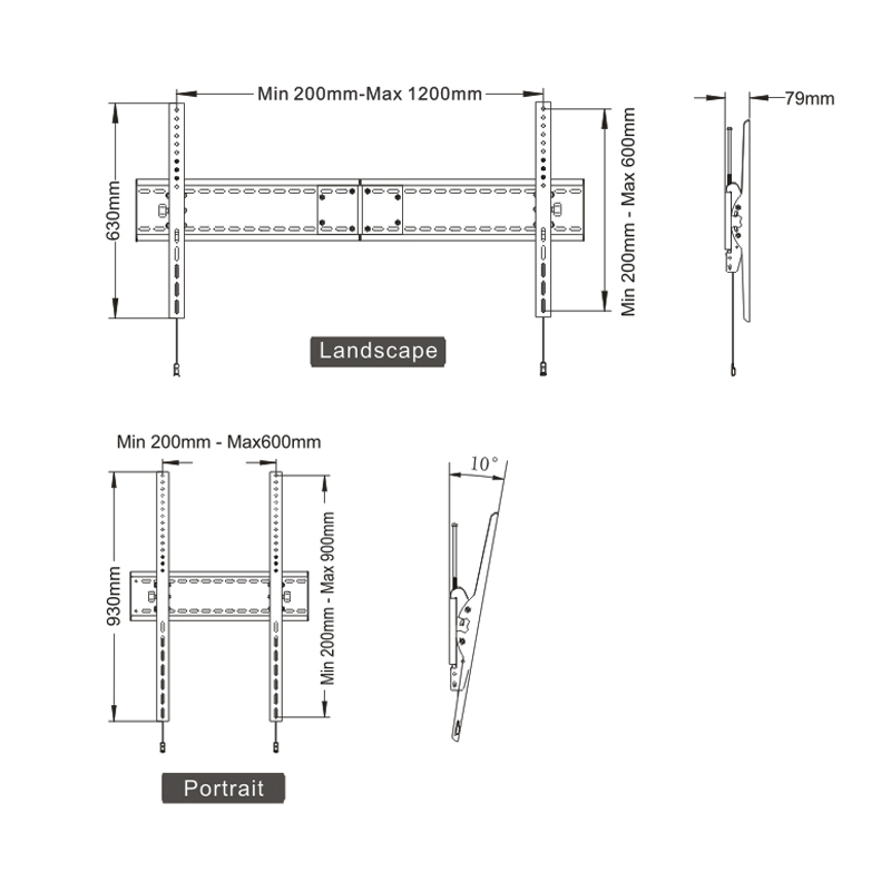 TV Wall Mount Tilt Heavy Duty 70-110" Landscape & Portrait