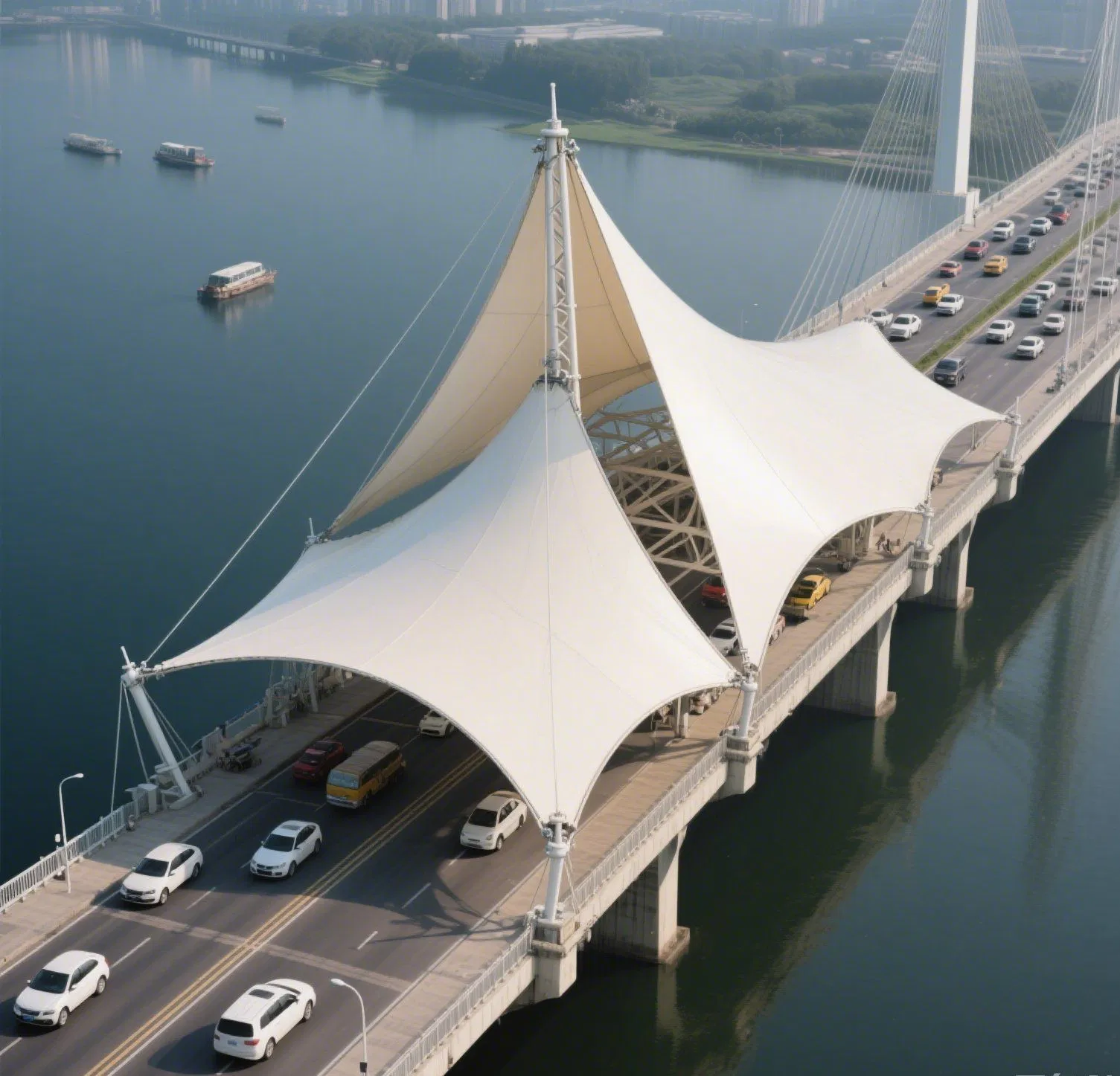 Innovative Steel Structure Bridge Canopy with Tensile Membrane Design