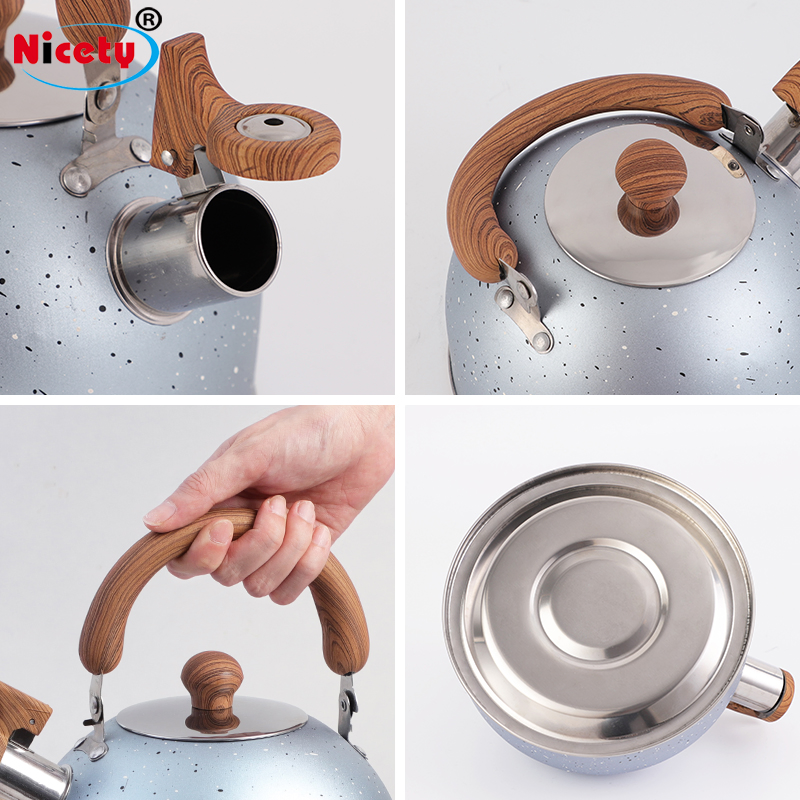 Household Water Bottle with Wooden Handle and Lid Anti-Scalding Spray-Paintable Customizable Stainless Steel Water Kettle