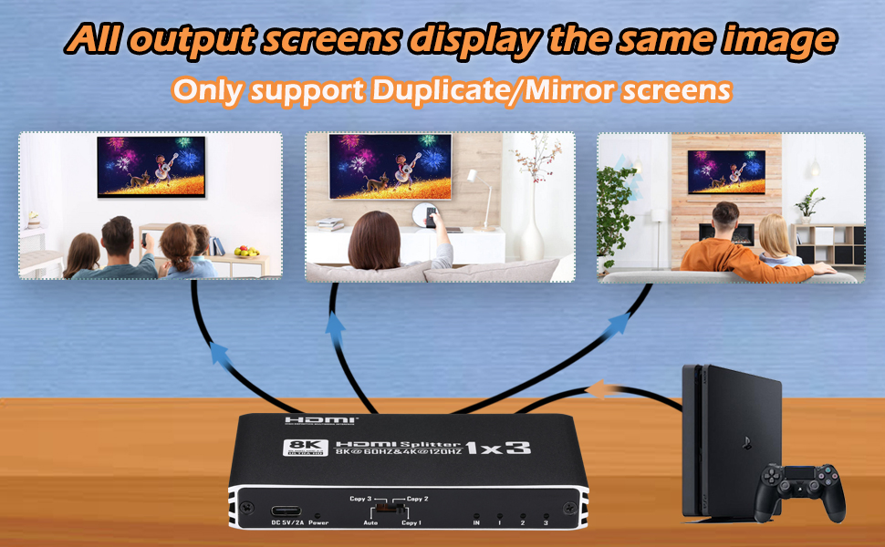 8K@60Hz HDMI Splitter 1 in 3 out, 1X3 1X4 HDMI 2.1 Splitter