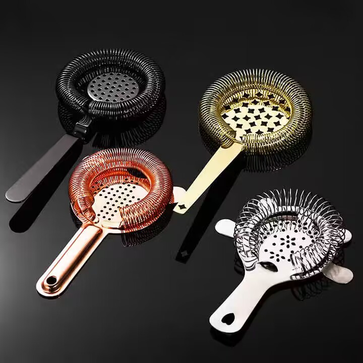 Bar Tool 8.8*14.5cm Rose Gold Black Wine Stainless Steel Ice Strainer Cocktail Strainer with Handle for Smirnoff Stolichnaya Chopin