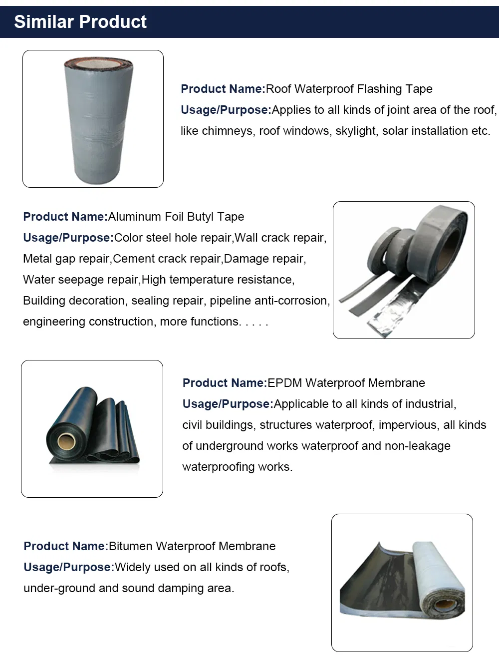 Tobs Aluminium Flashing Membrane Tapes for Roof Wrap Repairing