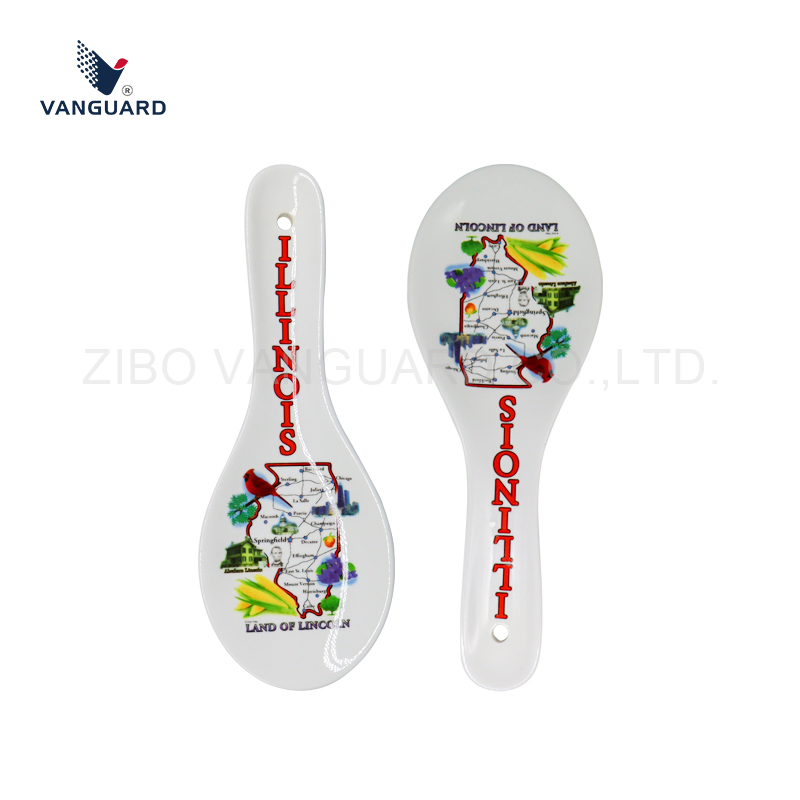 Factory White Dinner Spoon OEM Ceramic Soup Spoon with Decal Printing