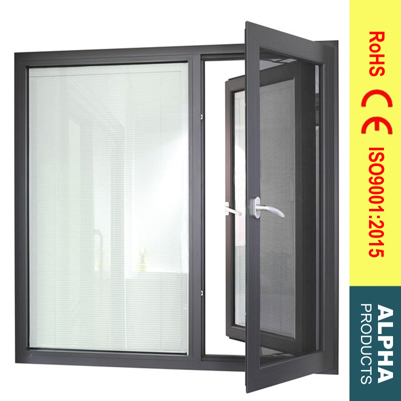Aluminum and Double Glasses Insulation Inside Screens Casement Window
