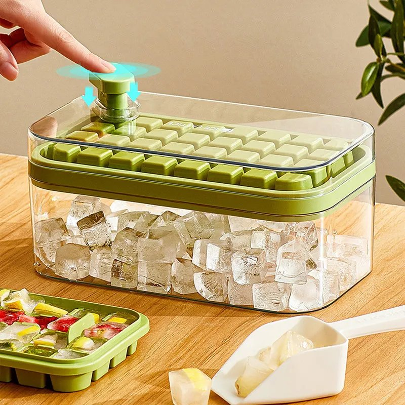 ABS Durable Ice Mold Maker Easy Release Flexible Silicone Ice Cube Tray with Lid