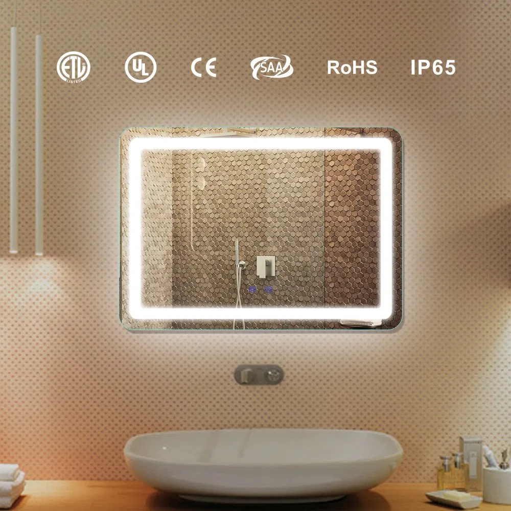 Anti-Fog Wall Mounted LED Frameless Bathroom Mirror with Touched Switch