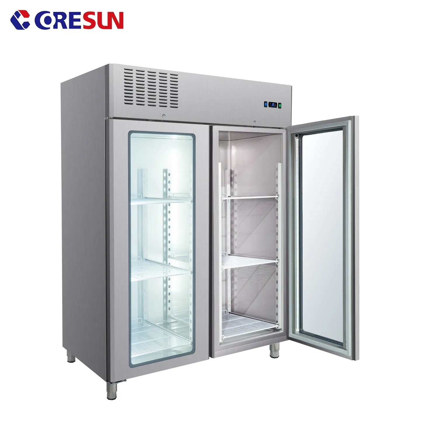 Commercial Kitchen Easy Clean Stainless Steel 2 Glass Door Display Refrigerator