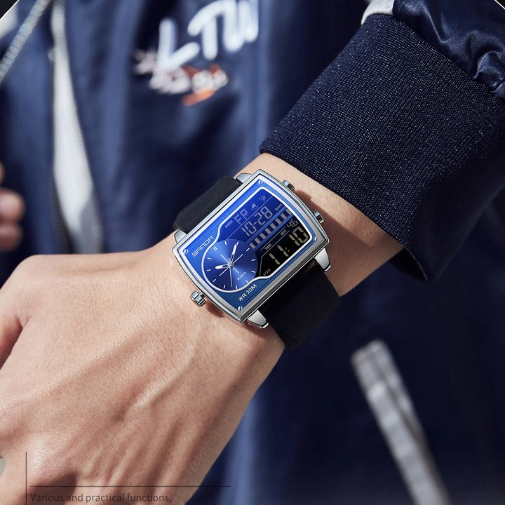 Sanda High-End Men's Commuter Watch Square Waterproof Luminous Multifunctional Electronic Watch