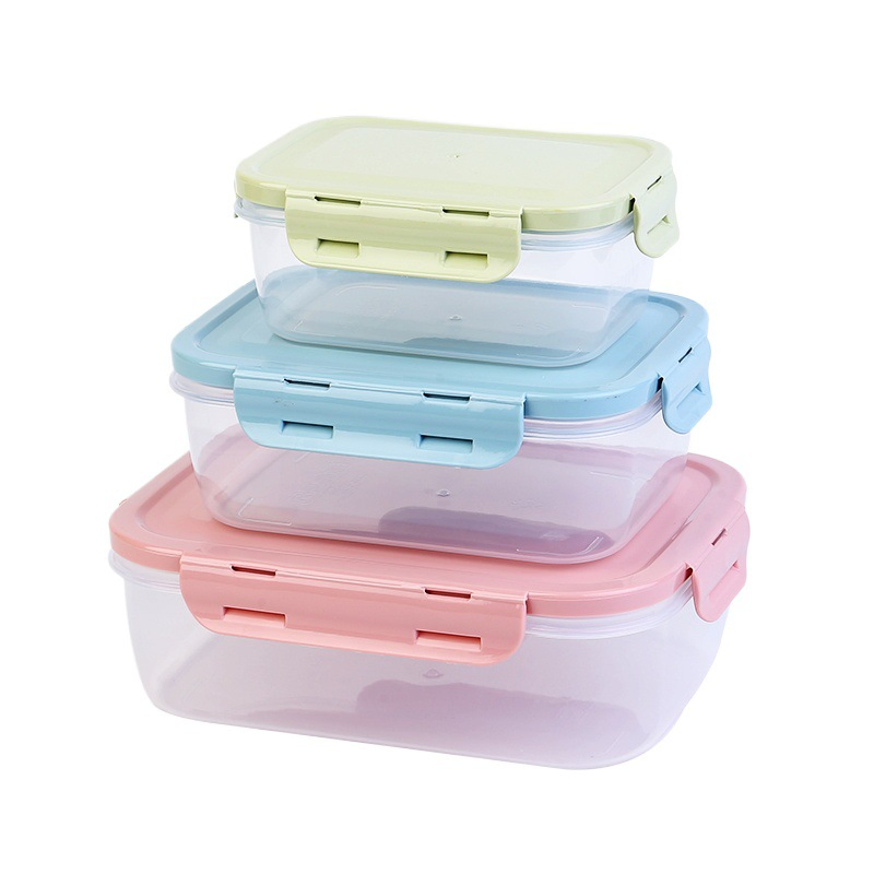 Portable 3-Piece Reusable Plastic Lunch Box for Easy Storage