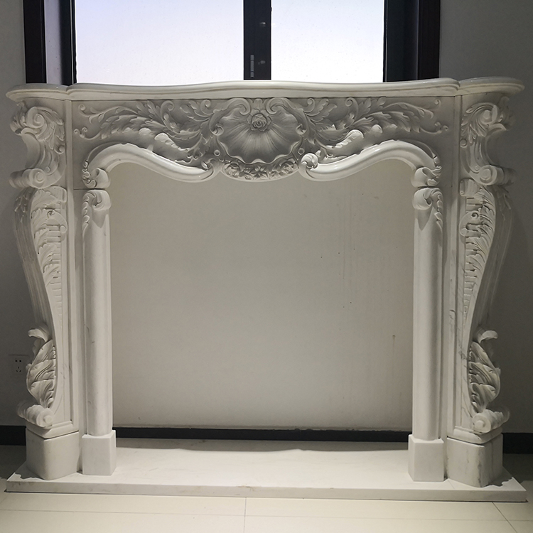 European Design Modern Indoor Hand Carved Cultured Marble Fireplace Mantel