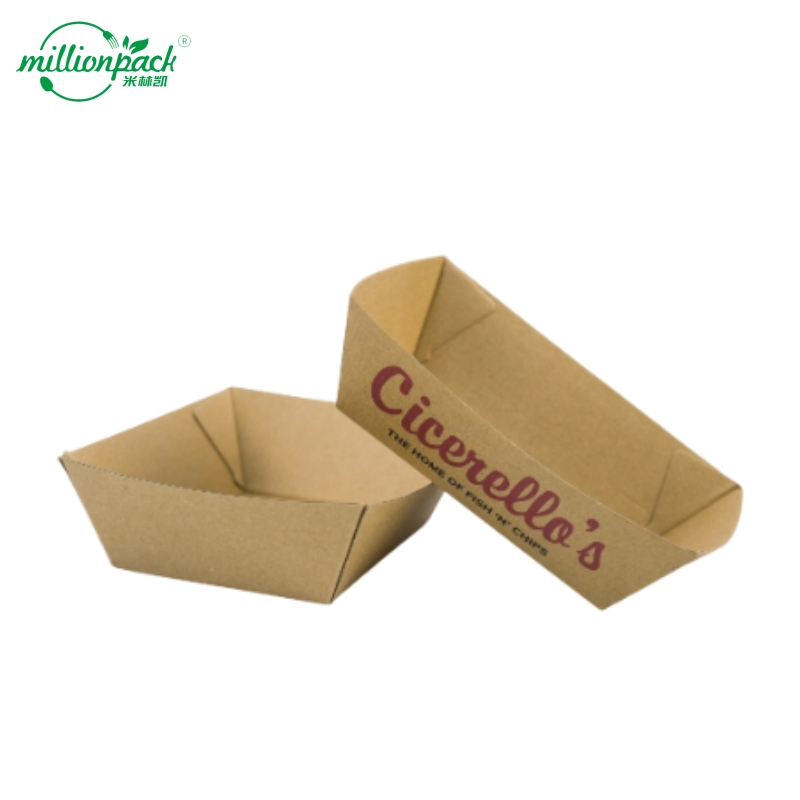 Multi-Compartment Takeaway Kraft Paper Boat Tray for Varied Snack Presentation