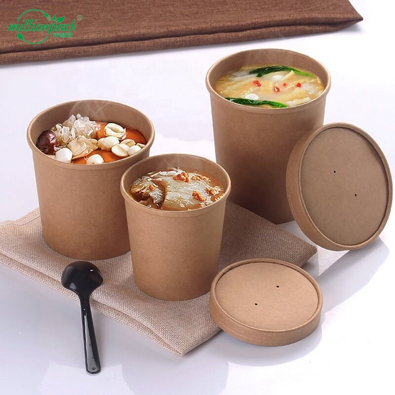 Microwave Safe Disposable Paper Soup Cup Kraft Paper Bowl for Convenient Reheating