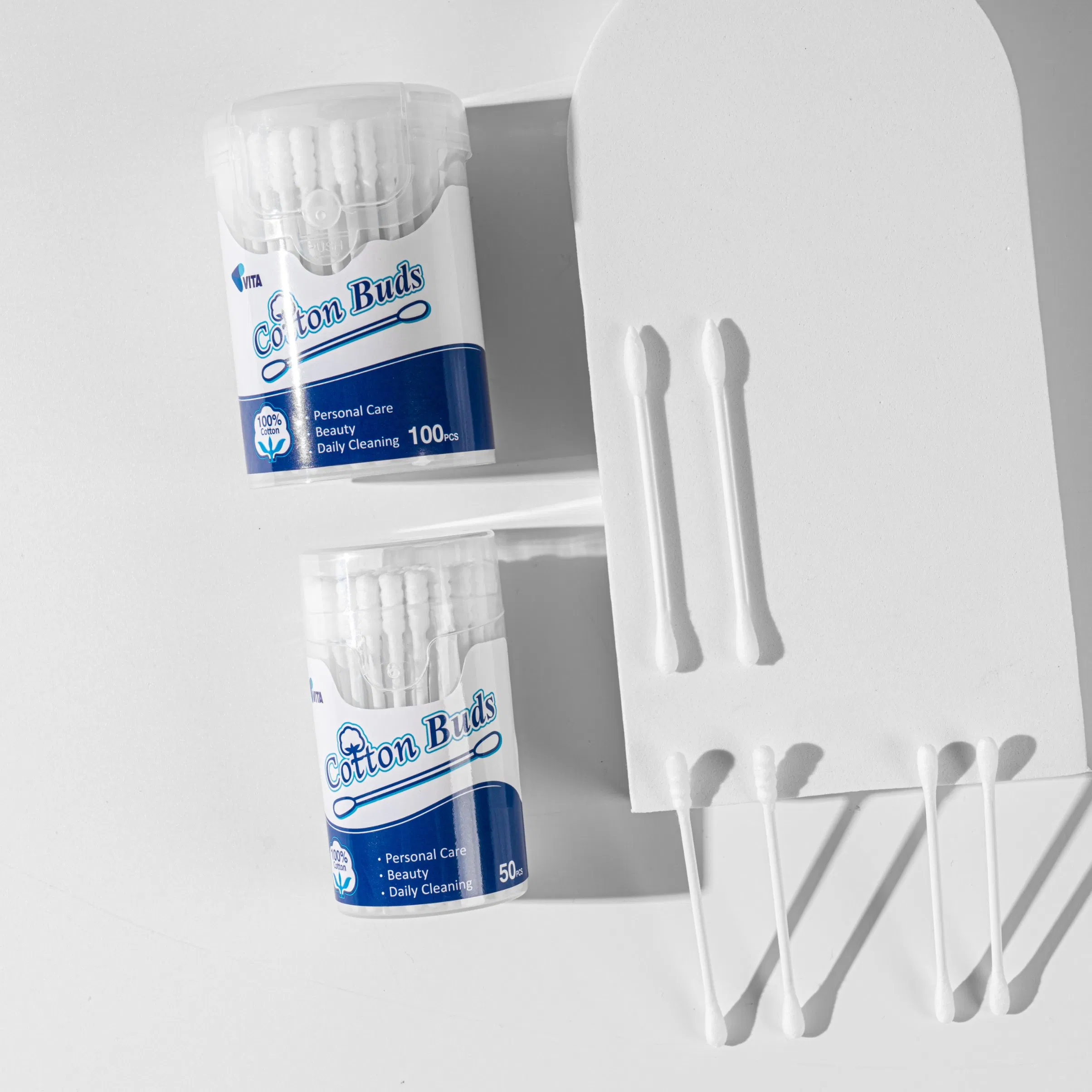 Daily Use 50 PCS Biodegradable Cotton Swabs with Paper Sticks