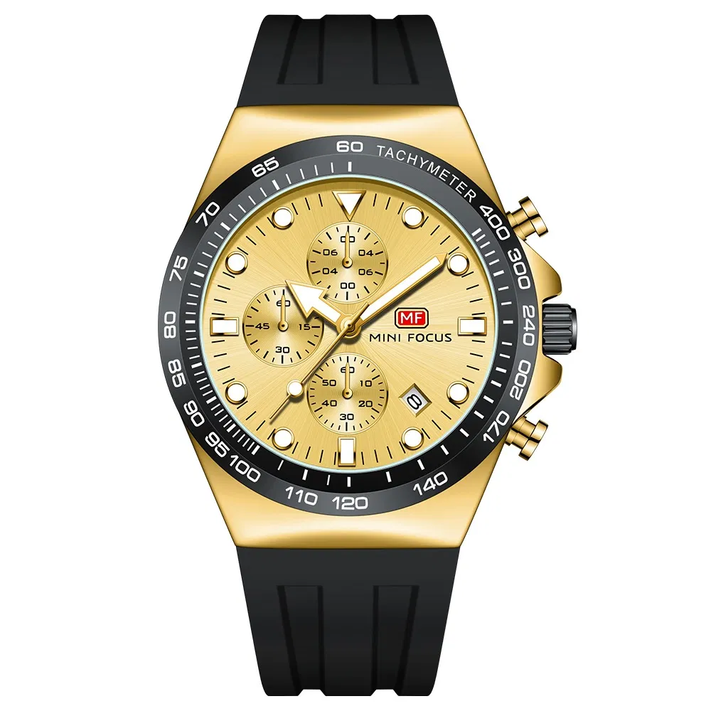 Silicone Strap 3 Dials Chronograph Date Display Business Wrist Watch