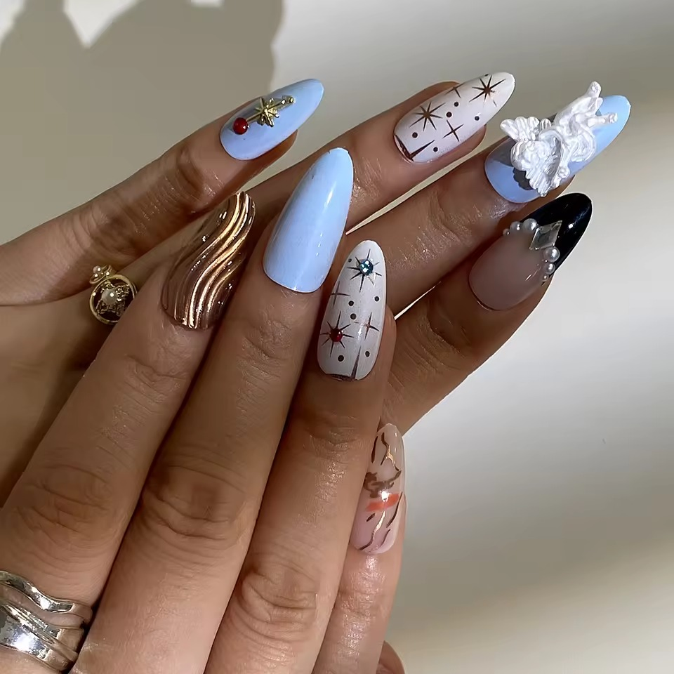 New Design Luxury Angel Custom Valentines 3D Almond Full Cover Press-on Nails