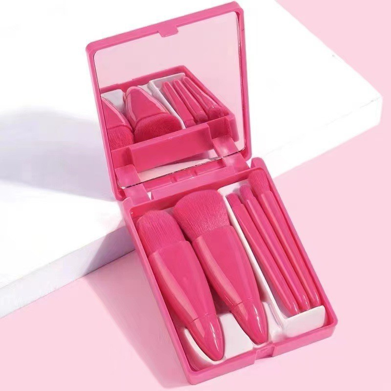 2025 Portable Mini Makeup Brush Set with Mirror Compact Design for Travel Makeup Brushes