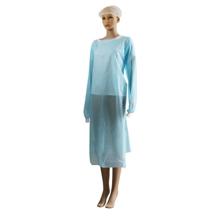 Disposable CPE PE Visiting Gown/Plastic Apron Blue Plastic Non-Surgical CPE Isolation Gown
