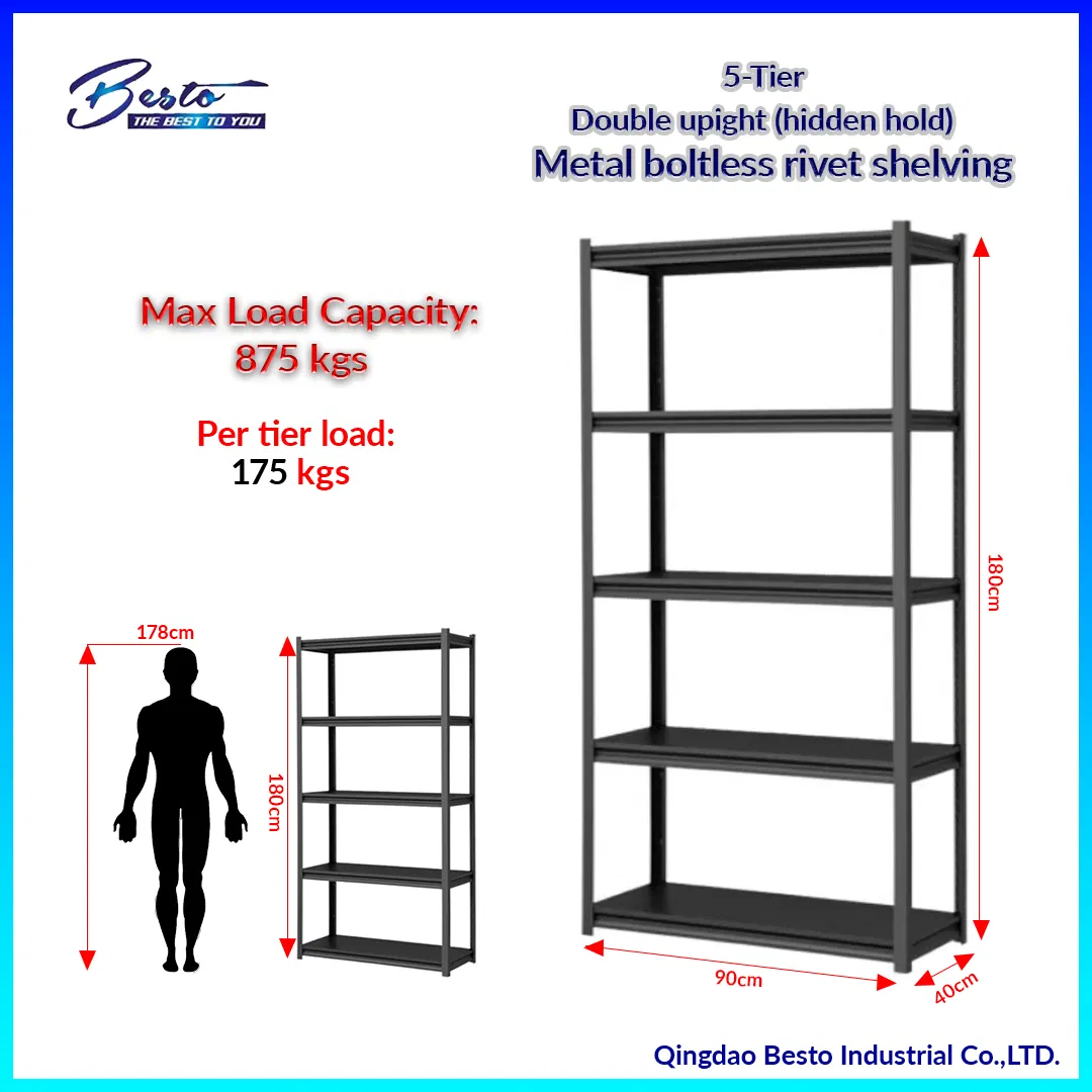 Heavy Duty Steel Double Upright Hidden Rivet Garage Shelving Unit Home Storage Rack