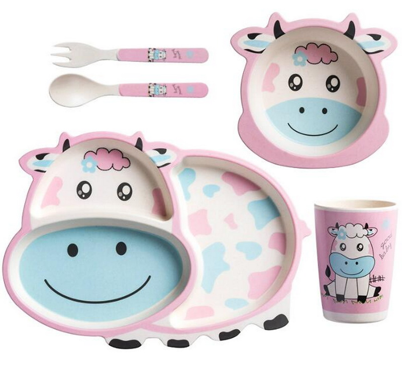 Cute Cartoon Bamboo Fiber Children′ S Dinnerware Set 5-Piece Set