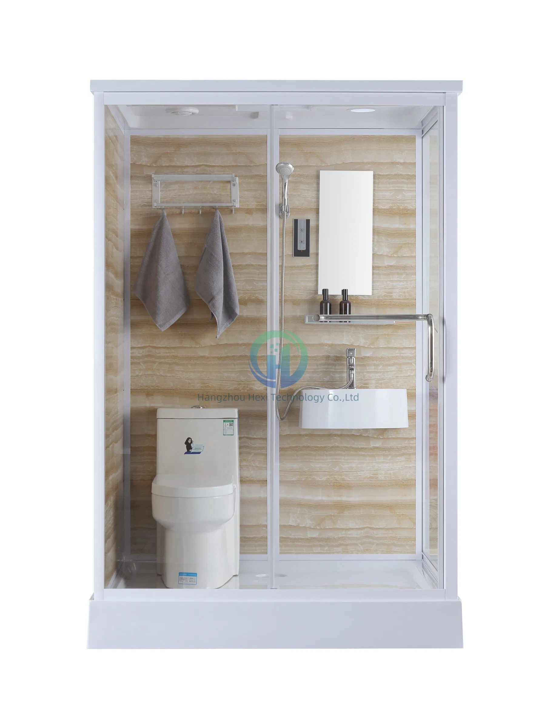 Prefab Toilet Bathroom with Luxury Portable Shower Toilet, Frosted Tempered Glass One in All Portable Bathroom Modular Pods