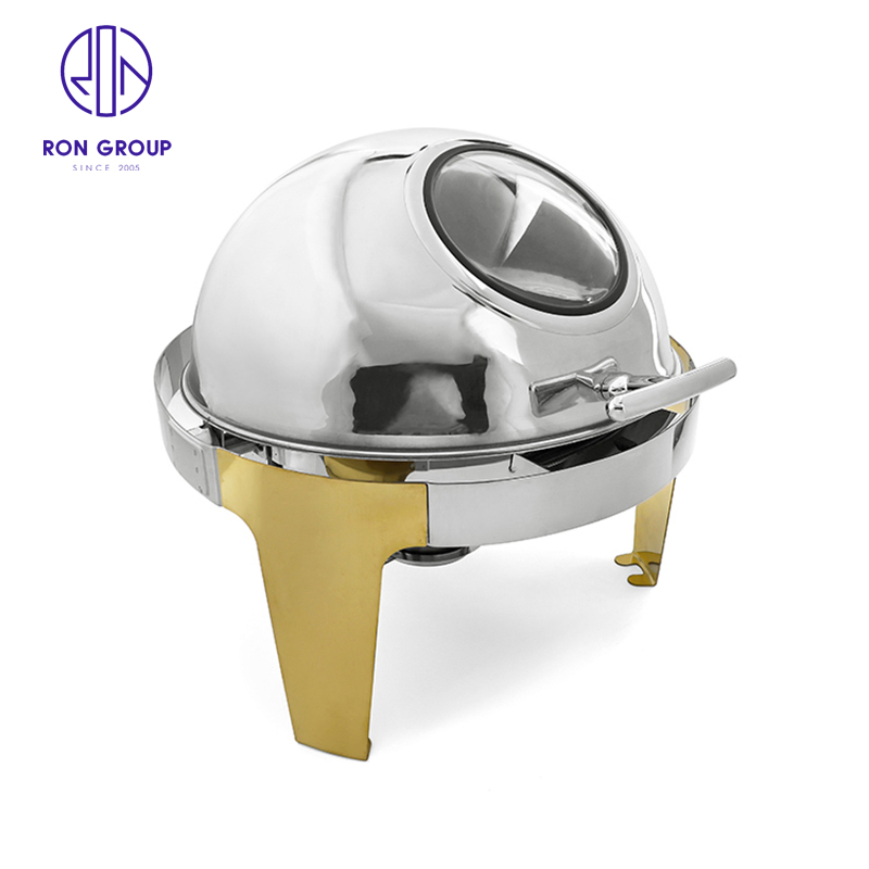 Factory Price Buffet Stove Visible Silver with Gold Rectangle Food Warmer Electric Ues Fuel Use Chafing Dish