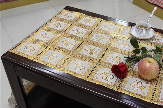 50cm Width Long Lace Gold PVC Vinyl Tablecloth Runner