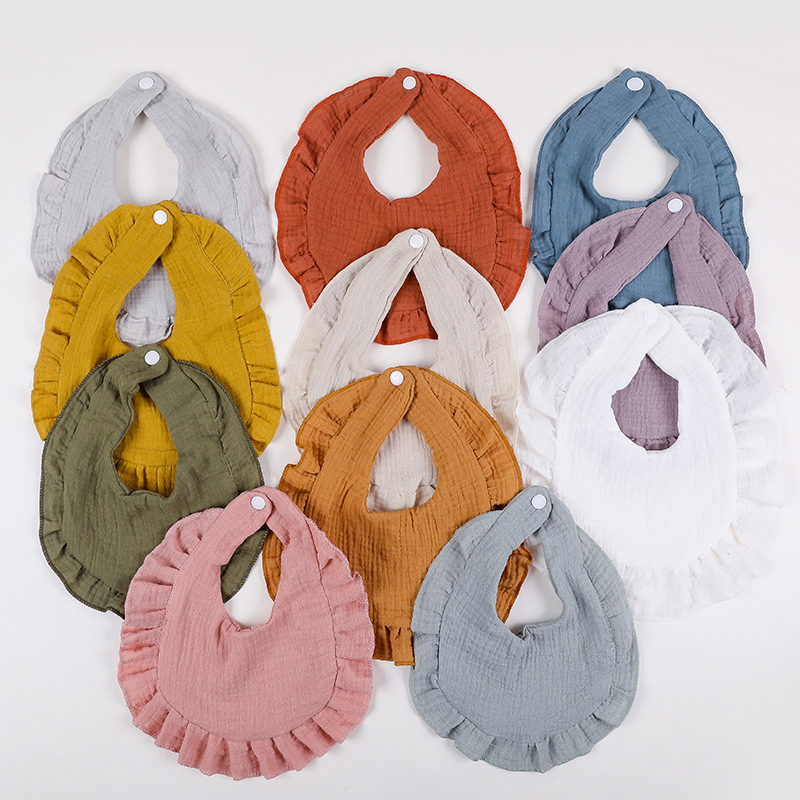 Ins - Style European and American Baby Ruffled Bubble Gauze Infant Bib: Double - Layered Crepe Fabric Drool Bib, a - Class 100% Cotton for Babies