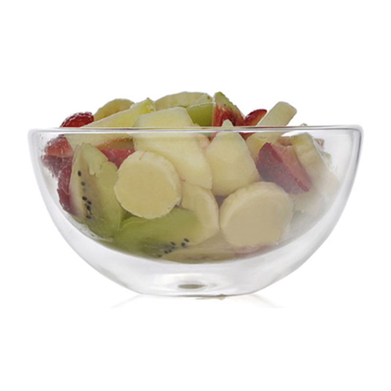 Clear Transparent Hand Made Heat Resistant Borosilicate Glass Double Walled Glass Bowl for Soup Fruit Salad Rice Tableware