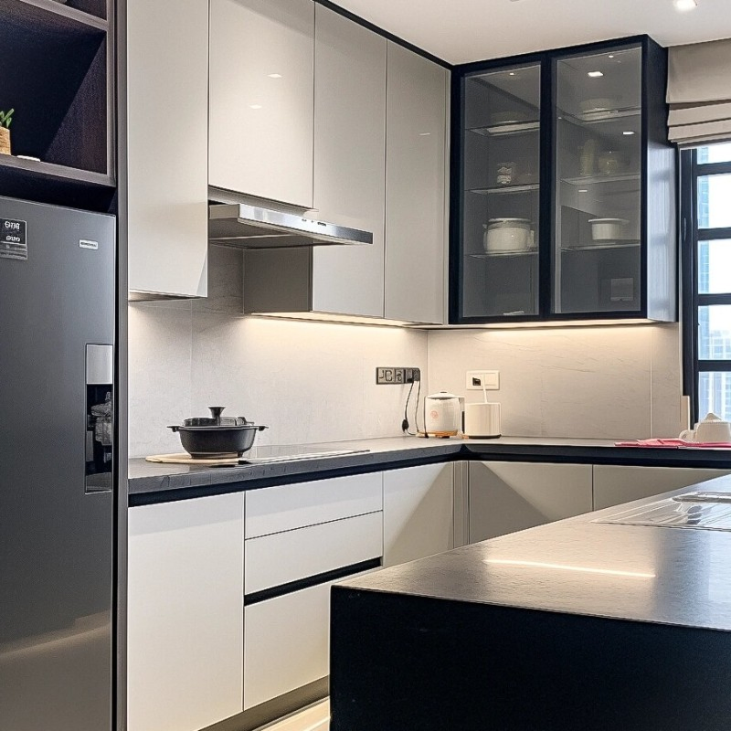 Luxury White Shaker Kitchen Cabinet with High Gloss Finish