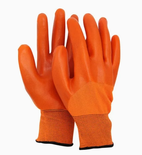 20+ Years of Ddsafety Experience Wholesale High Quality Cheapest Price 13gauge Nylon Breathable Half Coated Orange Yarn PVC Work Gloves