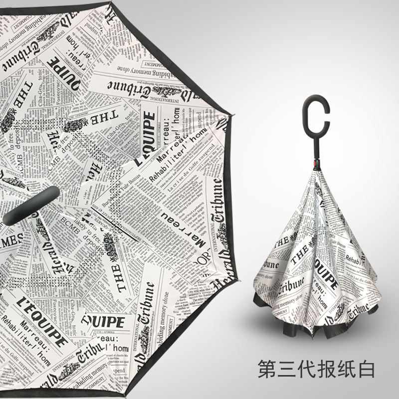 Двухслойная обратная зонт-трость с С-ручкой для авто