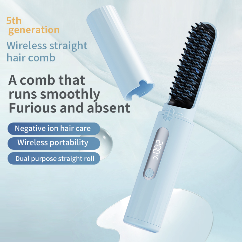 Mini Electric USB Cordless Rechargeable Hair Straightener Brush for Women