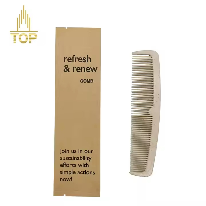 OEM Custom Eco-Friendly Biodegradable Kraft Paper Hotel Amenities Wheat Straw Hair Comb
